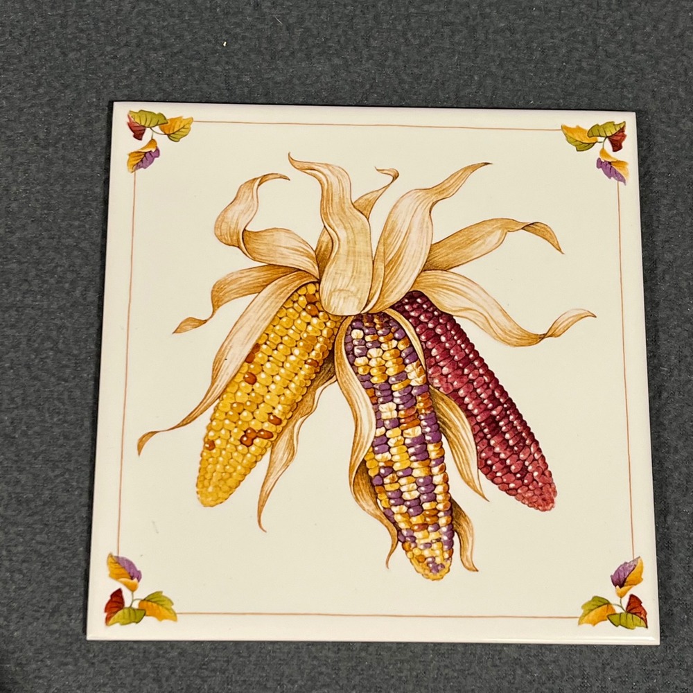 Vintage Avon Shades of Autumn‎ Corn Ceramic Trivet Tile Wall Decor Japan 1984